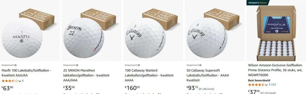 Golfballen op Amazon